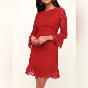 Lulus NWT Flair-est Of Them All red lace dress, medium